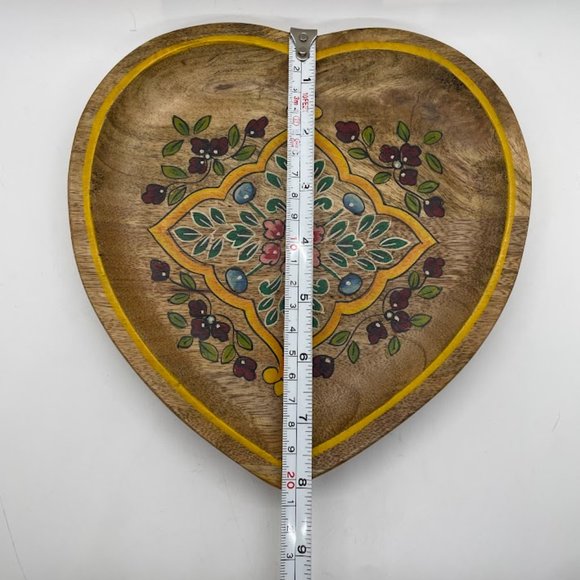 Jaipur in Bloom Wooden Hand Painted Floral Heart Shaped Decorative Plate Dish - Picture 5 of 6